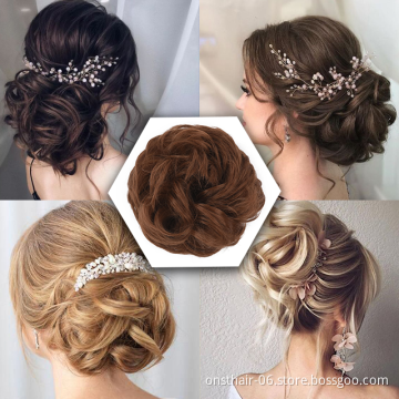 Onst Synthetic Flexible Hair Juda bun Scrunchy Chignon Elastic Messy Wavy Scrunchies For Ponytail Extensions Woman Hair Bun